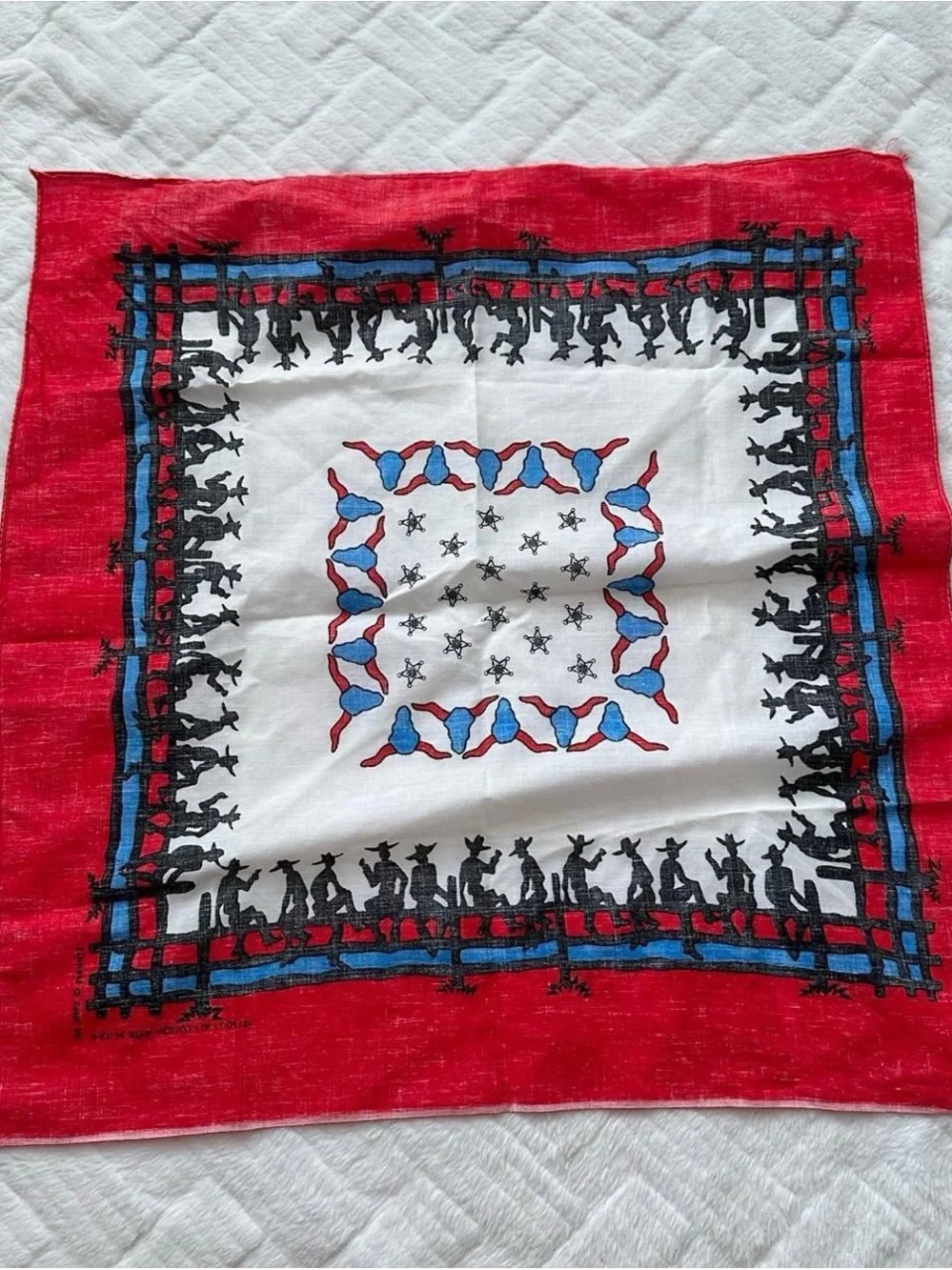 Vintage 1990s Red Western Cowboy cowgirl Print Bandana Scarf
